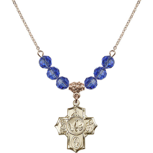 14kt Gold Filled 5-Way Birthstone Necklace with Sapphire Beads - 2090
