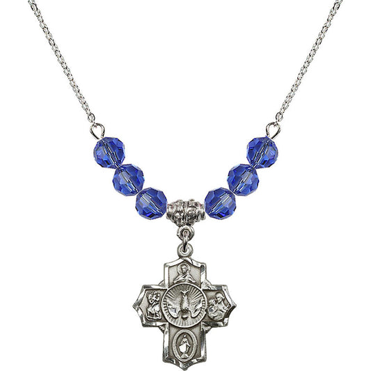 Sterling Silver 5-Way Birthstone Necklace with Sapphire Beads - 2090