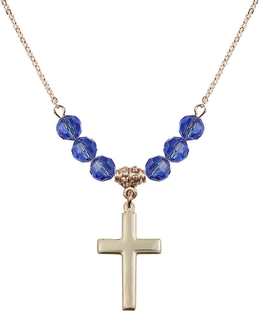 14kt Gold Filled Cross Birthstone Necklace with Sapphire Beads - 2195