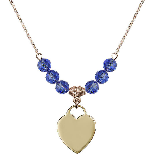 14kt Gold Filled Heart Birthstone Necklace with Sapphire Beads - 3200