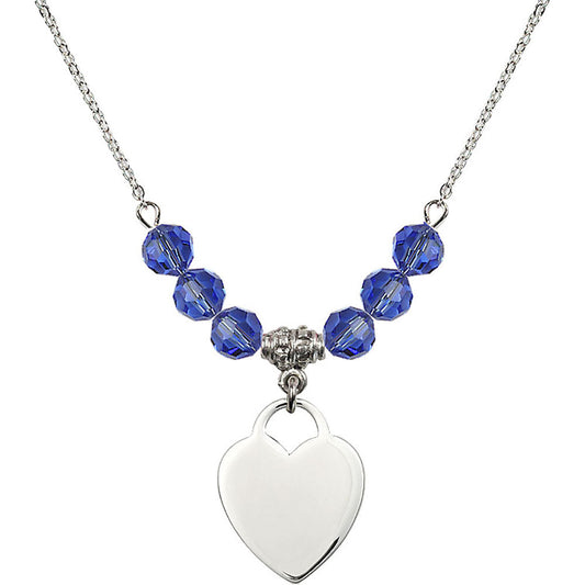 Sterling Silver Heart Birthstone Necklace with Sapphire Beads - 3200