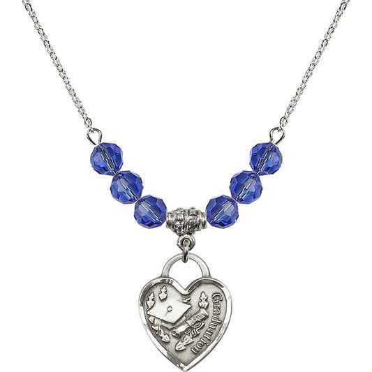Sterling Silver Graduation Heart Birthstone Necklace with Sapphire Beads - 3206