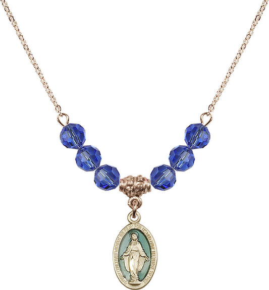 14kt Gold Filled Miraculous Birthstone Necklace with Sapphire Beads - 4122