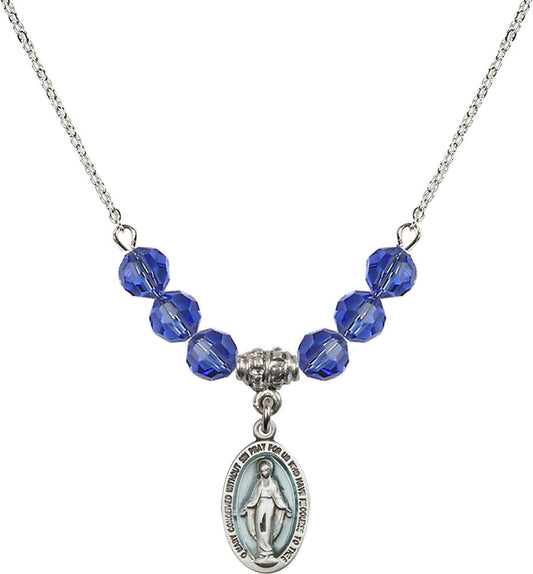 Sterling Silver Miraculous Birthstone Necklace with Sapphire Beads - 4122