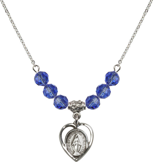 Sterling Silver Miraculous Birthstone Necklace with Sapphire Beads - 4125