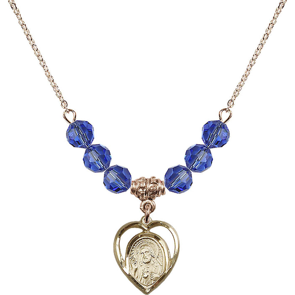 14kt Gold Filled Scapular Birthstone Necklace with Sapphire Beads - 4126