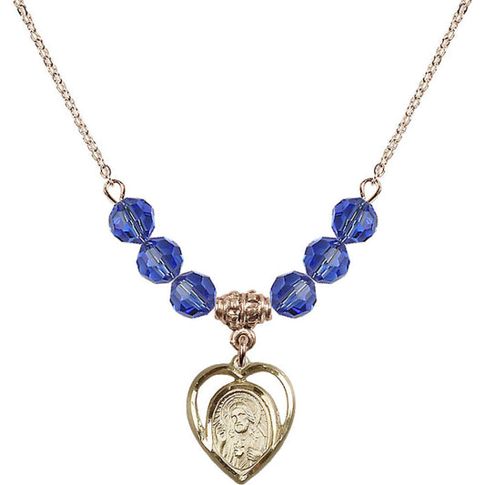 14kt Gold Filled Scapular Birthstone Necklace with Sapphire Beads - 4126
