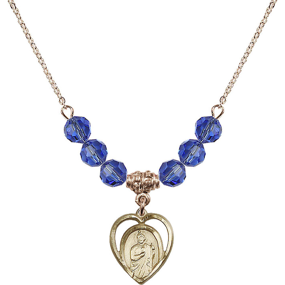 14kt Gold Filled Saint Jude Birthstone Necklace with Sapphire Beads - 4128