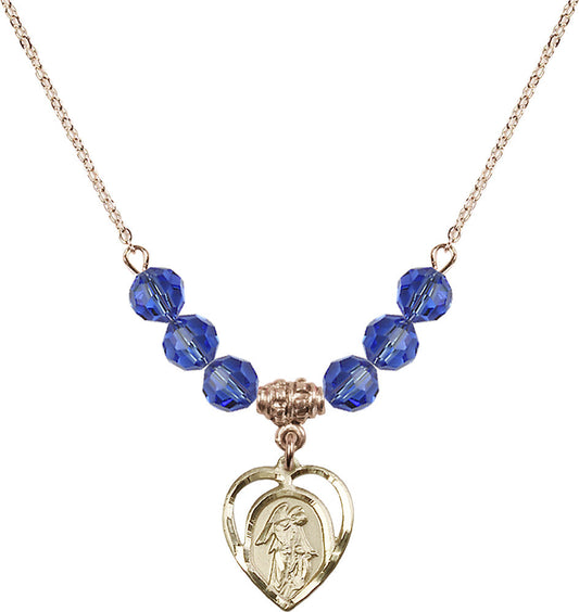 14kt Gold Filled Guardian Angel Birthstone Necklace with Sapphire Beads - 4129
