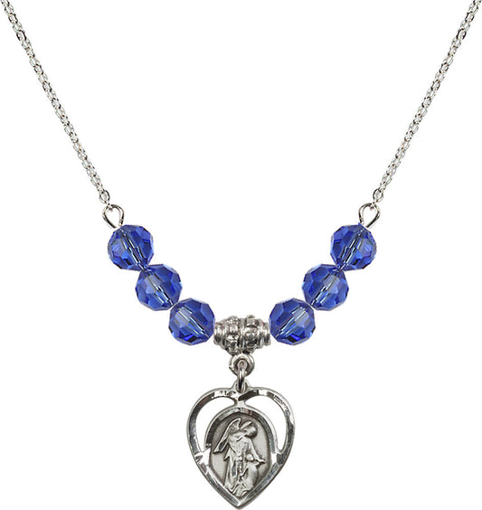 Sterling Silver Guardian Angel Birthstone Necklace with Sapphire Beads - 4129
