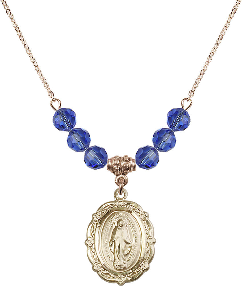 14kt Gold Filled Miraculous Birthstone Necklace with Sapphire Beads - 4146