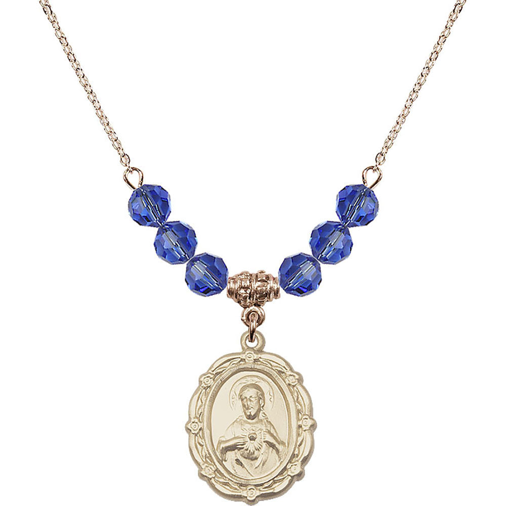 14kt Gold Filled Scapular Birthstone Necklace with Sapphire Beads - 4146
