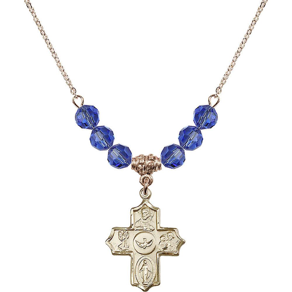 14kt Gold Filled 5-Way Birthstone Necklace with Sapphire Beads - 4255