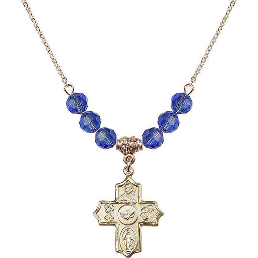 14kt Gold Filled 5-Way Birthstone Necklace with Sapphire Beads - 4255