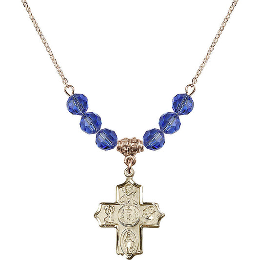 14kt Gold Filled 4-Way Birthstone Necklace with Sapphire Beads - 4256