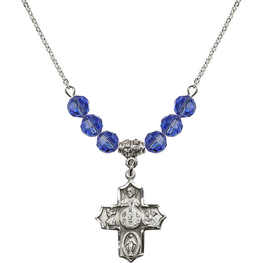 Sterling Silver 4-Way Birthstone Necklace with Sapphire Beads - 4256