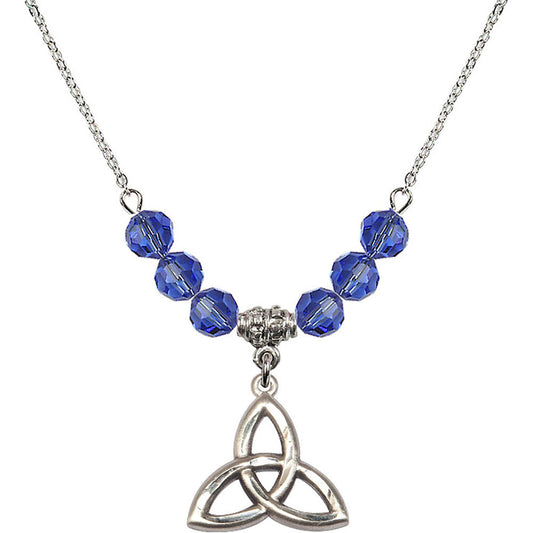 Sterling Silver Trinity Irish Knot Birthstone Necklace with Sapphire Beads - 5101