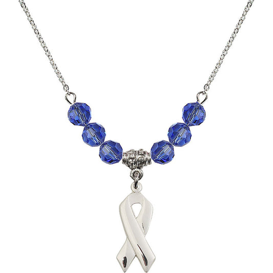 Sterling Silver Cancer Awareness Birthstone Necklace with Sapphire Beads - 5150