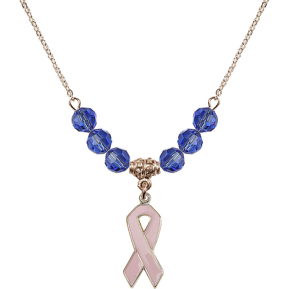 14kt Gold Filled Cancer Awareness Birthstone Necklace with Sapphire Beads - 5151