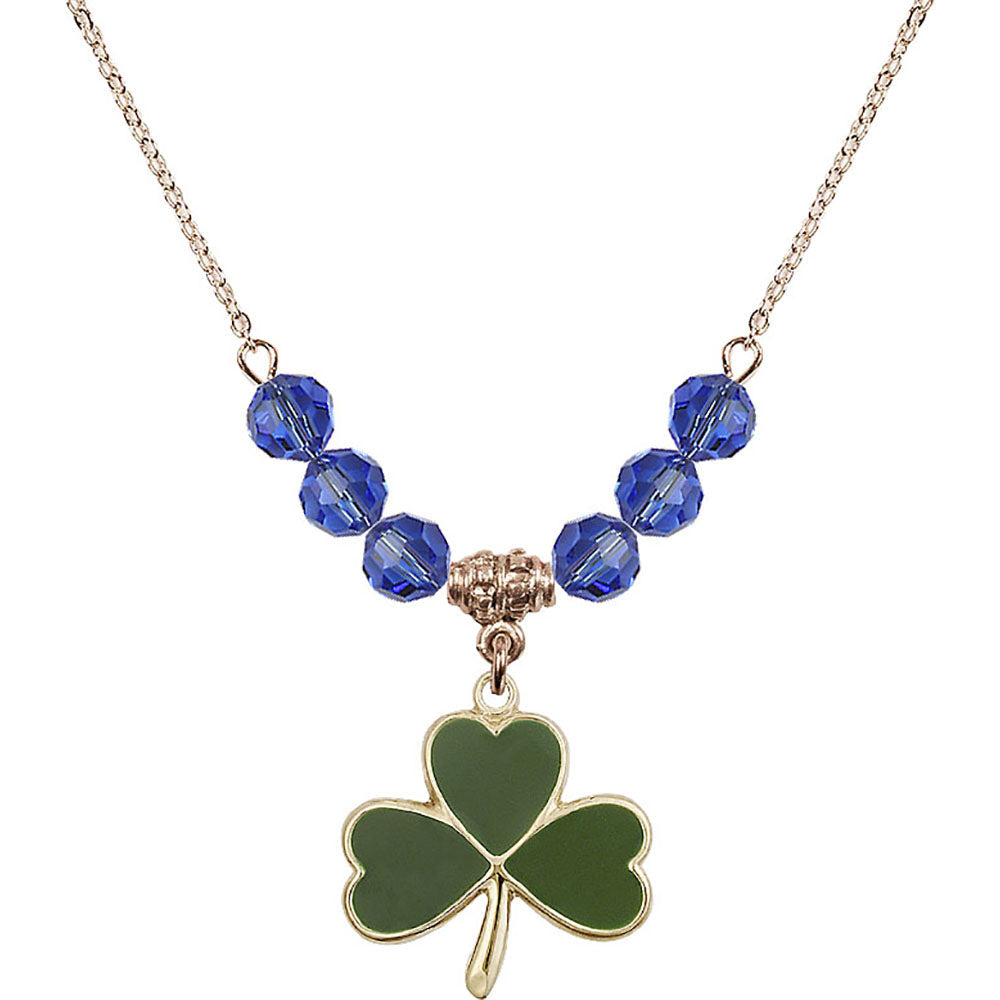 14kt Gold Filled Shamrock Birthstone Necklace with Sapphire Beads - 5248