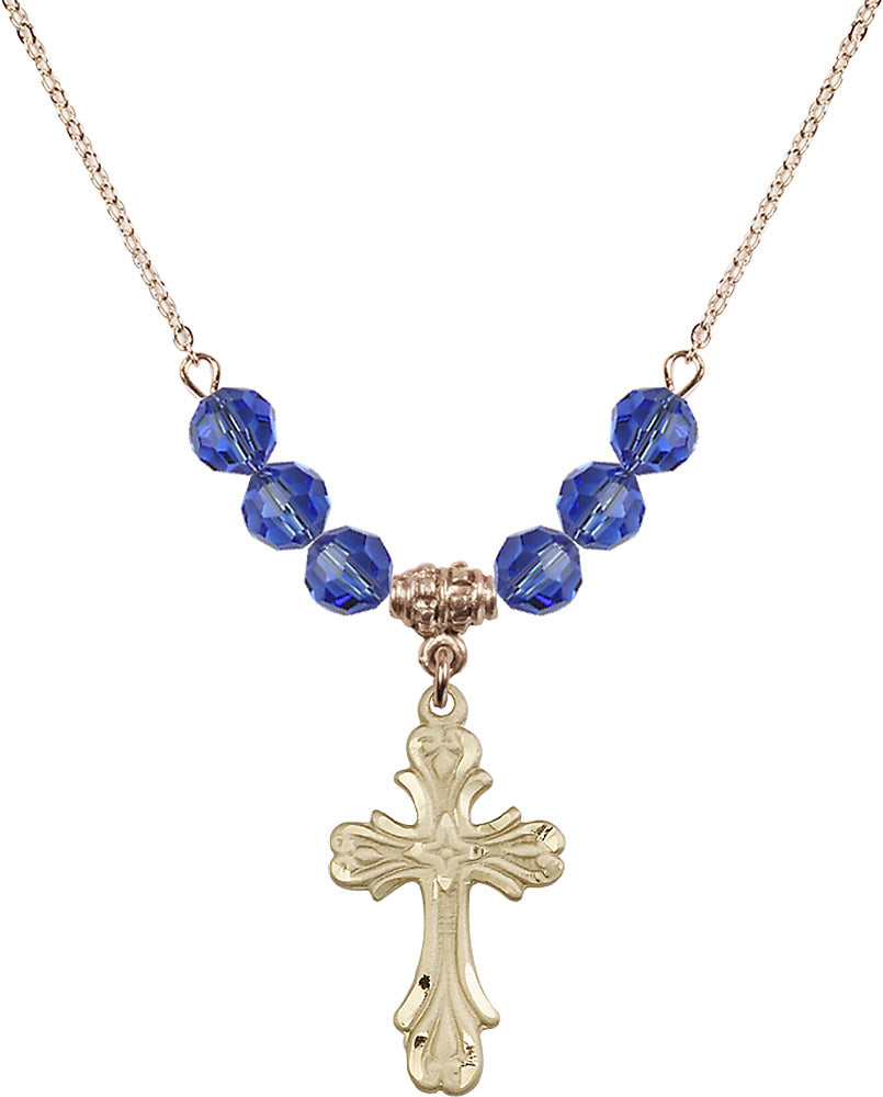 14kt Gold Filled Cross Birthstone Necklace with Sapphire Beads - 5419