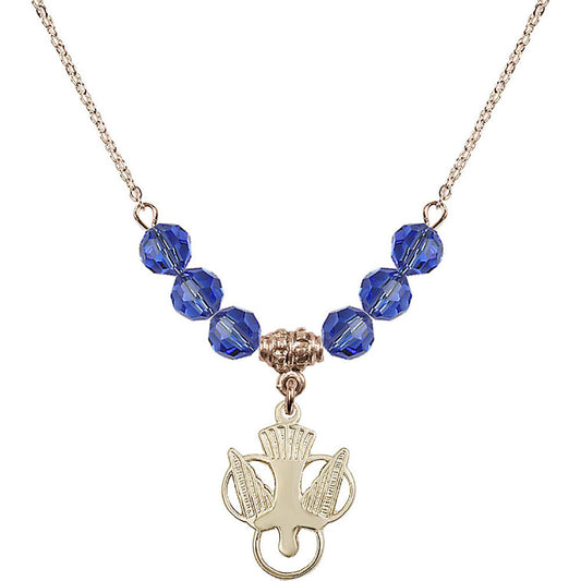 14kt Gold Filled Holy Spirit Birthstone Necklace with Sapphire Beads - 5430