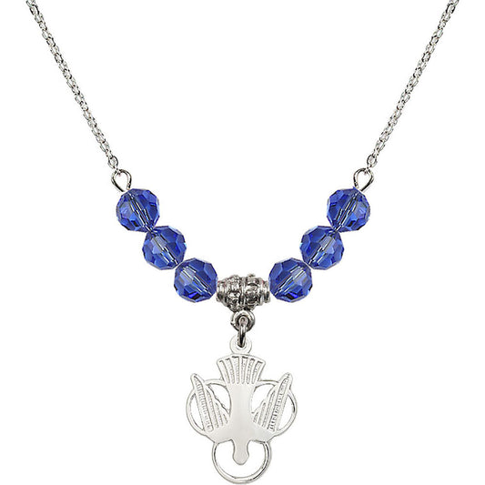 Sterling Silver Holy Spirit Birthstone Necklace with Sapphire Beads - 5430