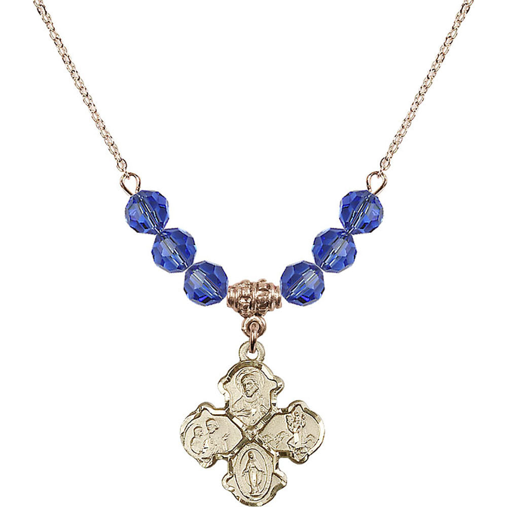 14kt Gold Filled 4-Way Birthstone Necklace with Sapphire Beads - 5441