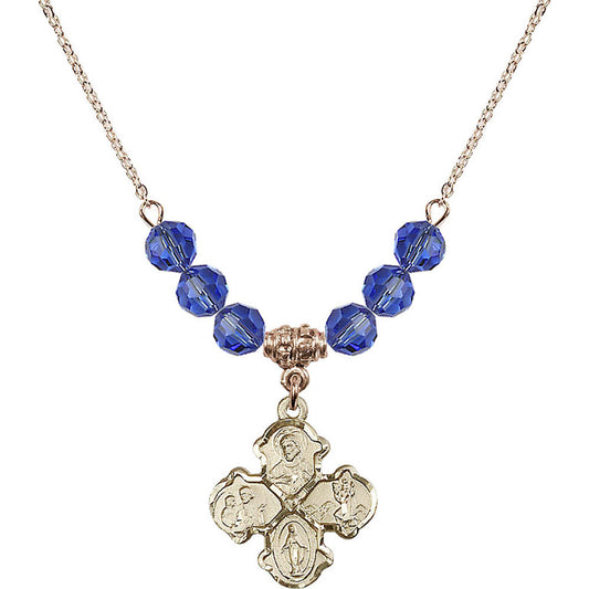 14kt Gold Filled 4-Way Birthstone Necklace with Sapphire Beads - 5441