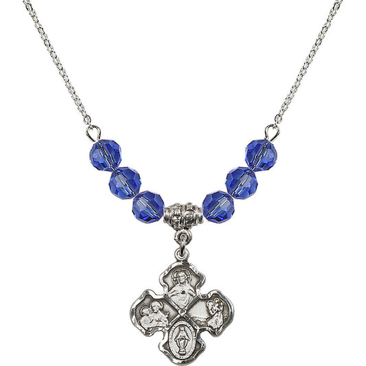 Sterling Silver 4-Way Birthstone Necklace with Sapphire Beads - 5441