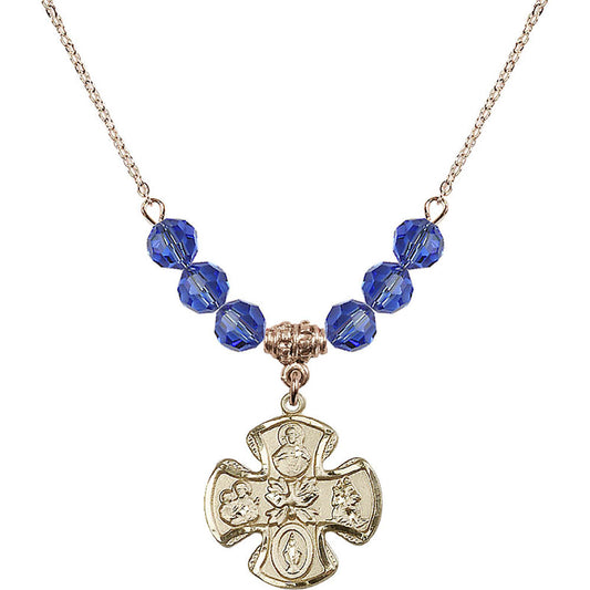14kt Gold Filled 5-Way Birthstone Necklace with Sapphire Beads - 5443