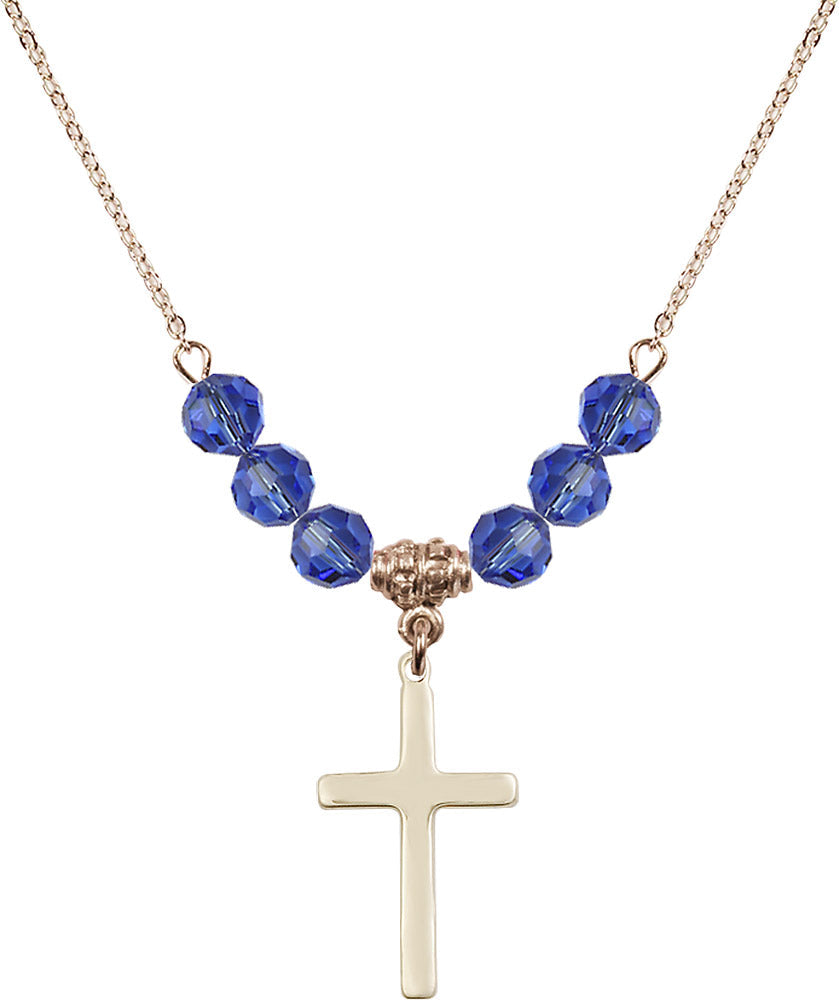 14kt Gold Filled Cross Birthstone Necklace with Sapphire Beads - 5670
