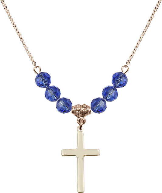 14kt Gold Filled Cross Birthstone Necklace with Sapphire Beads - 5670