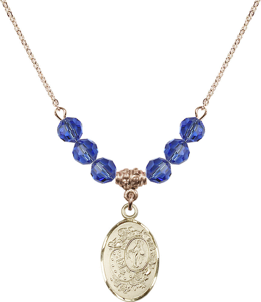 14kt Gold Filled Miraculous Birthstone Necklace with Sapphire Beads - 5682