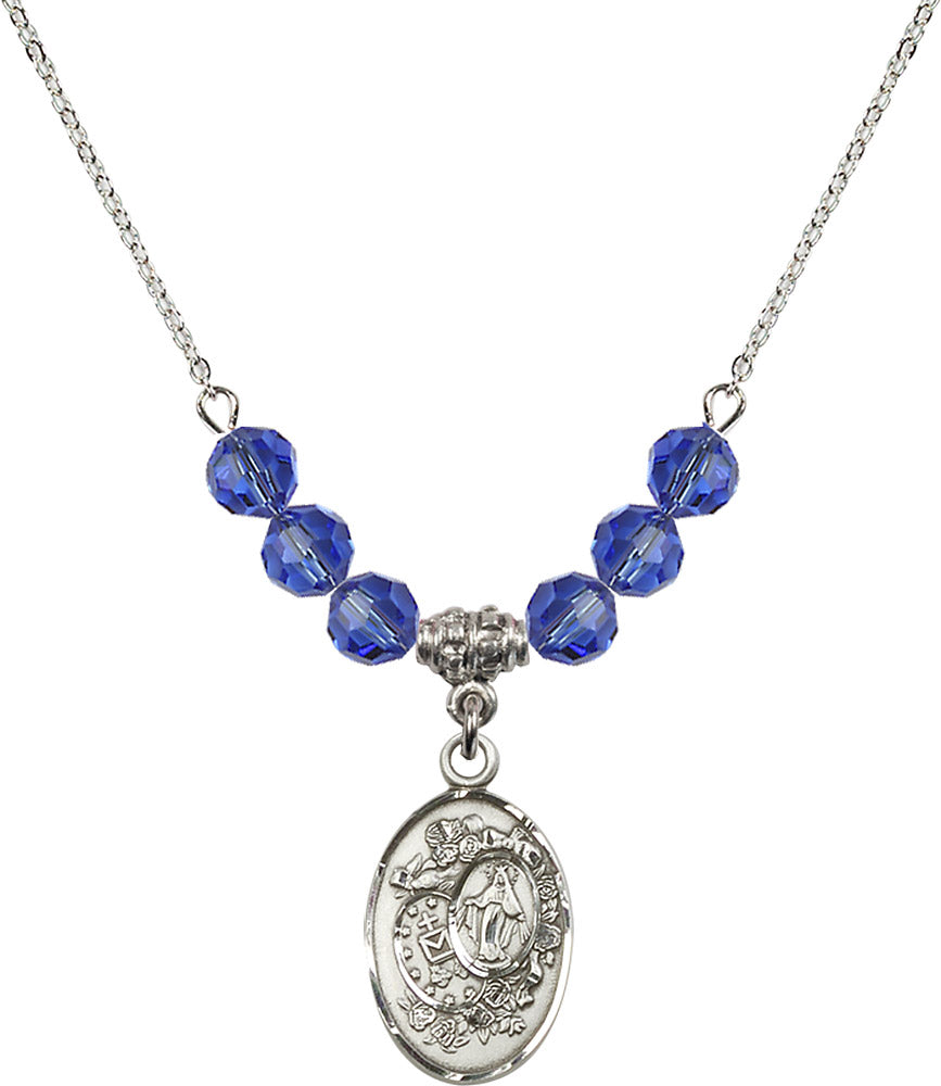 Sterling Silver Miraculous Birthstone Necklace with Sapphire Beads - 5682