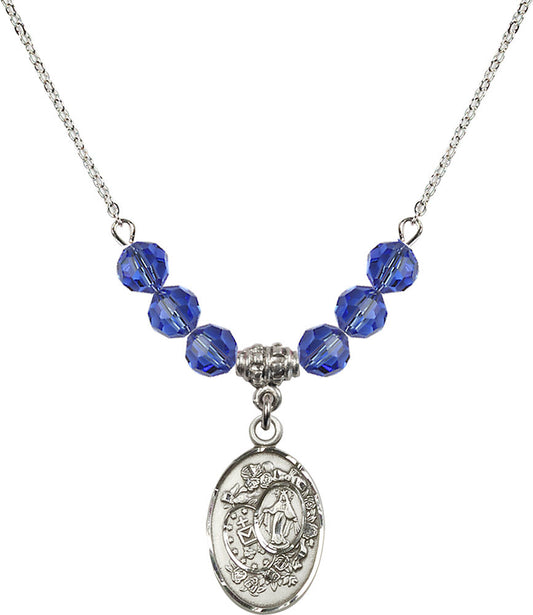 Sterling Silver Miraculous Birthstone Necklace with Sapphire Beads - 5682