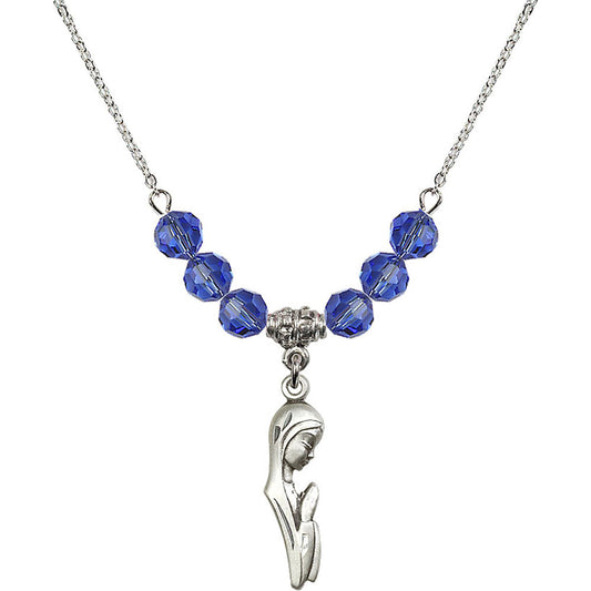 Sterling Silver Madonna Birthstone Necklace with Sapphire Beads - 5907