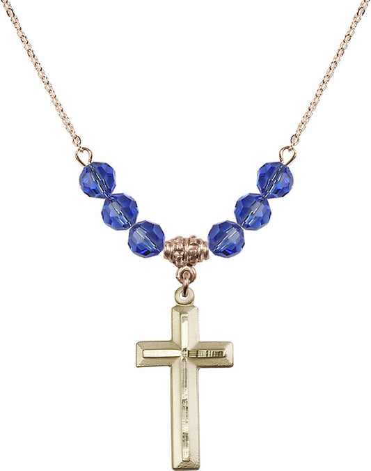 14kt Gold Filled Cross Birthstone Necklace with Sapphire Beads - 6000