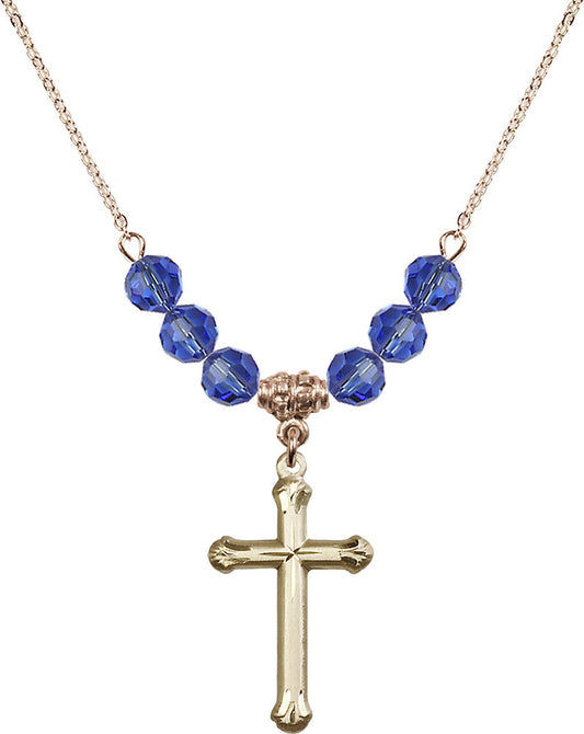14kt Gold Filled Cross Birthstone Necklace with Sapphire Beads - 6022