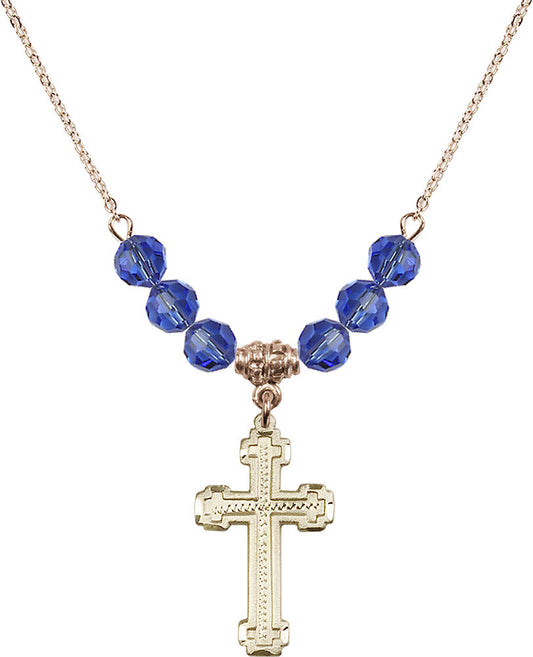 14kt Gold Filled Cross Birthstone Necklace with Sapphire Beads - 6039