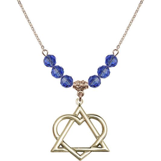 14kt Gold Filled Adoption Heart Birthstone Necklace with Sapphire Beads - 6210