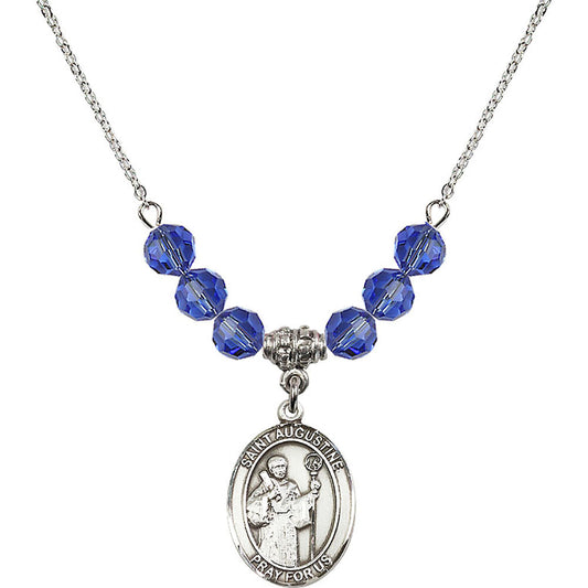 Sterling Silver Saint Augustine Birthstone Necklace with Sapphire Beads - 8007
