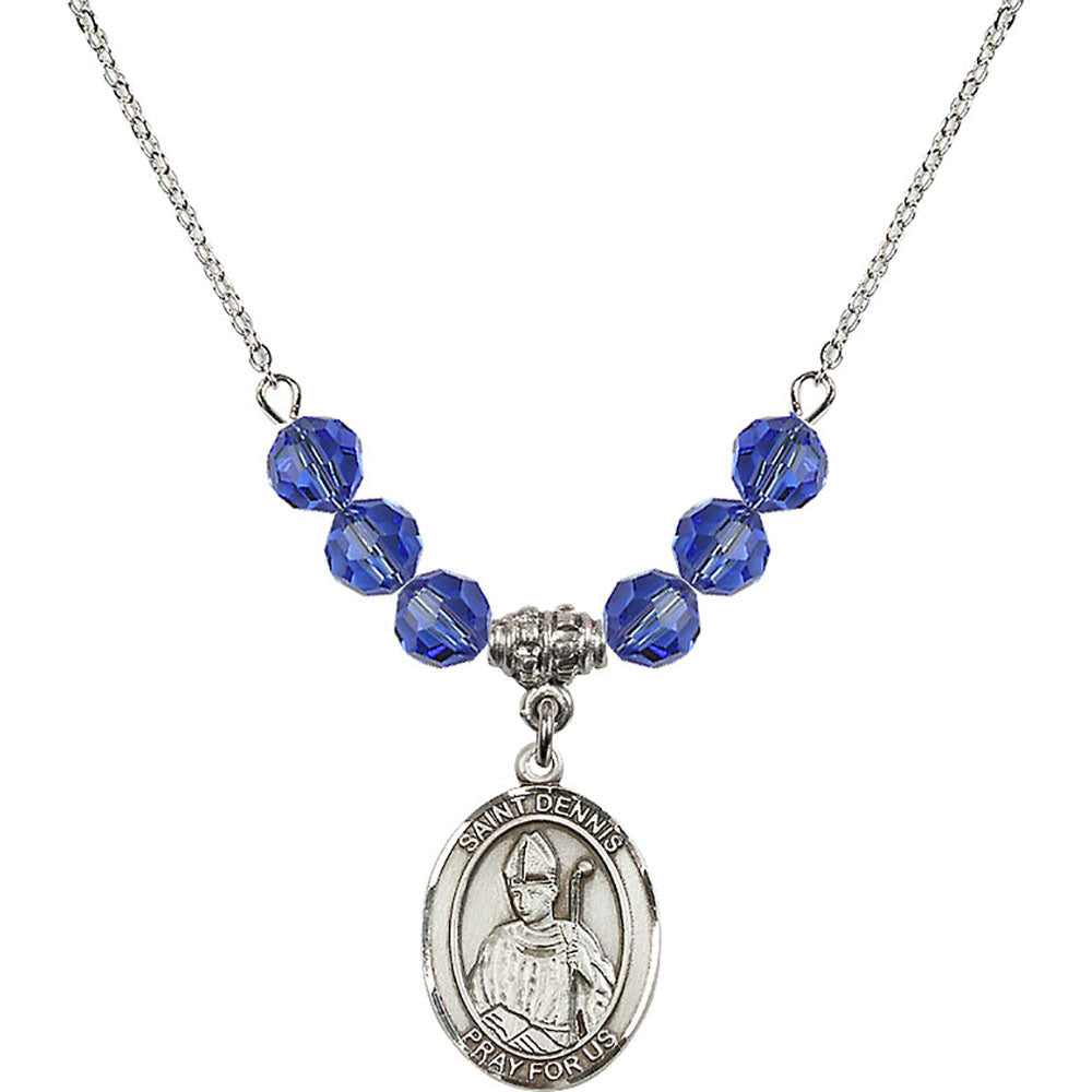 Sterling Silver Saint Dennis Birthstone Necklace with Sapphire Beads - 8025