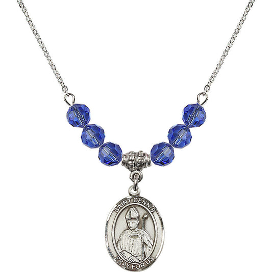 Sterling Silver Saint Dennis Birthstone Necklace with Sapphire Beads - 8025