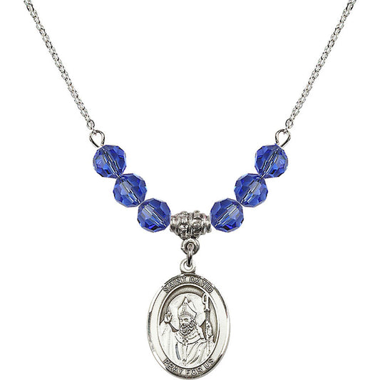 Sterling Silver Saint David of Wales Birthstone Necklace with Sapphire Beads - 8027