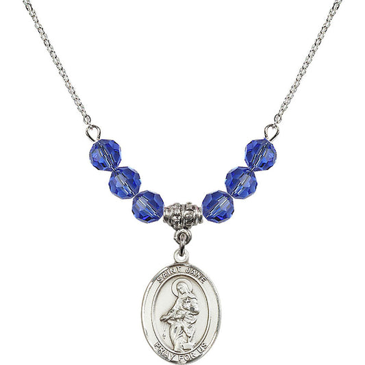 Sterling Silver Saint Jane of Valois Birthstone Necklace with Sapphire Beads - 8029