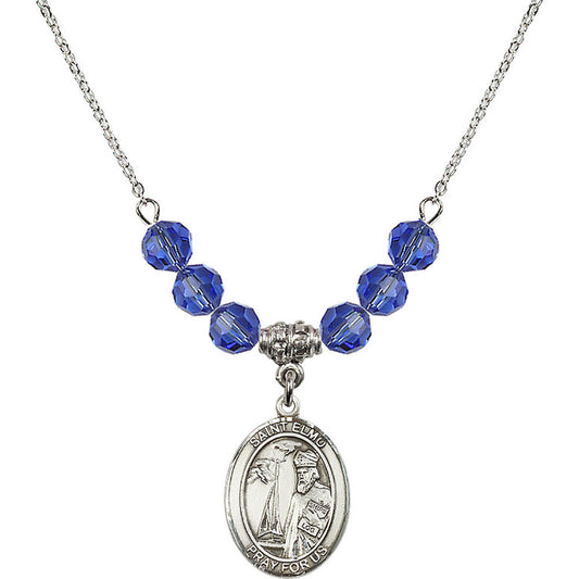 Sterling Silver Saint Elmo Birthstone Necklace with Sapphire Beads - 8031