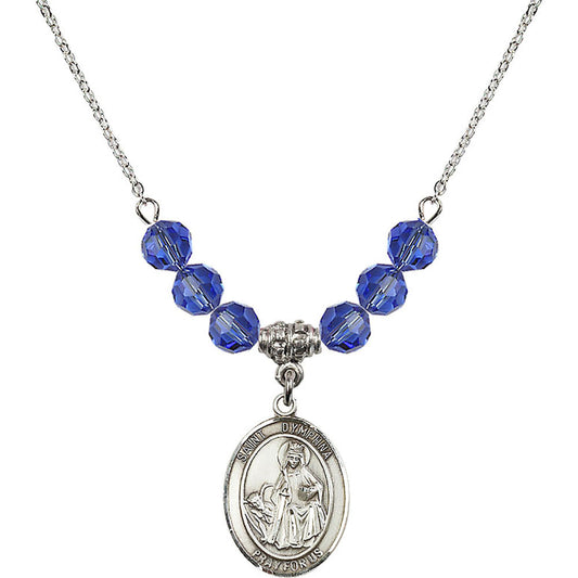 Sterling Silver Saint Dymphna Birthstone Necklace with Sapphire Beads - 8032