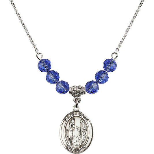 Sterling Silver Saint Genevieve Birthstone Necklace with Sapphire Beads - 8041