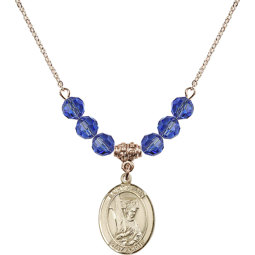 14kt Gold Filled Saint Helen Birthstone Necklace with Sapphire Beads - 8043